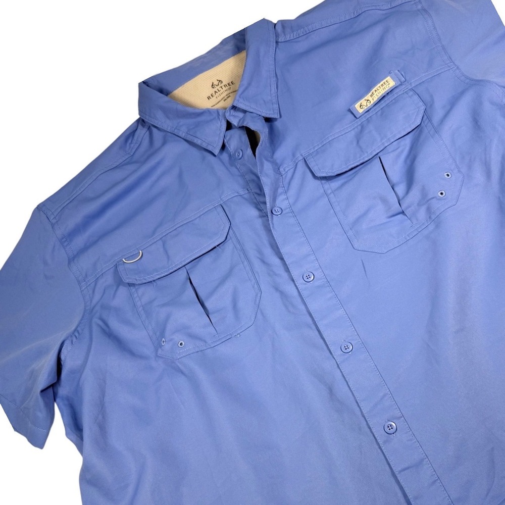Realtree Fishing Shirt 3XL Blue Yonder Short Sleeve Vented Button Down TS10317